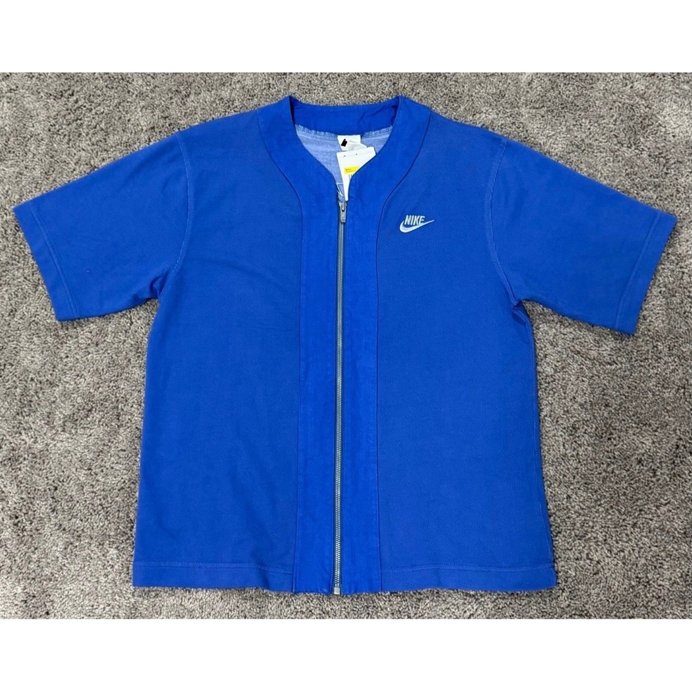 Men Small Nike French Terry Short Sleeve Zip Top Baseball Jersey Blue DM6899-407